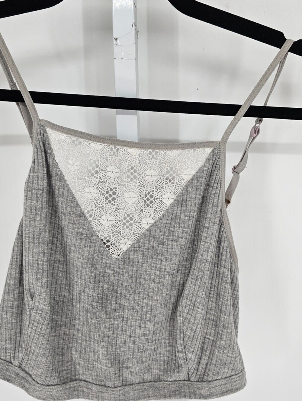 Jasmine & Ginger Womens Sz XL Bralette Bra Top Gray Ribbed Lace Top